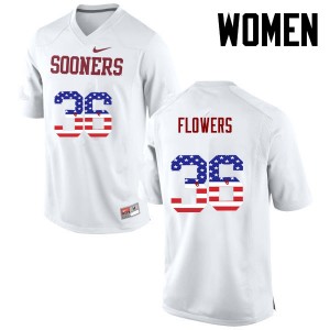 Women Dimitri Flowers White OU Sooners College Football USA Flag Fashion #36 Jersey 136362-105