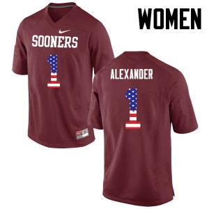 Women Dominique Alexander Crimson Sooners College Football USA Flag Fashion #1 Jersey 523787-808