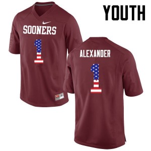 Youth Dominique Alexander Crimson Oklahoma Sooners College Football USA Flag Fashion #1 Jersey 768350-607