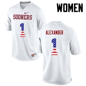 Women Dominique Alexander White OU Sooners College Football USA Flag Fashion #1 Jersey 708821-747