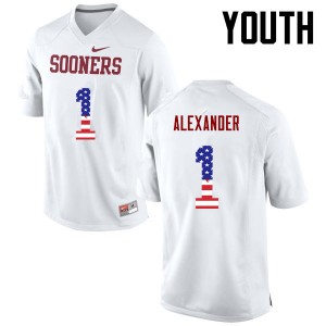 Youth Dominique Alexander White OU College Football USA Flag Fashion #1 Jersey 922978-474