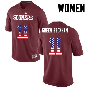 Women Dorial Green-Beckham Crimson Sooners College Football USA Flag Fashion #11 Jersey 936656-633