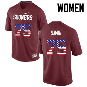 Women Dru Samia Crimson Oklahoma Sooners College Football USA Flag Fashion #75 Jersey 113990-191