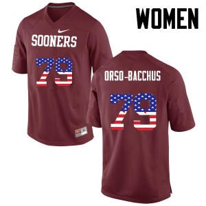 Women Dwayne Orso-Bacchus Crimson OU College Football USA Flag Fashion #79 Jersey 306797-617