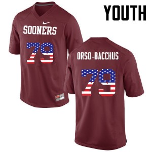 Youth Dwayne Orso-Bacchus Crimson Oklahoma Sooners College Football USA Flag Fashion #79 Jersey 201582-620
