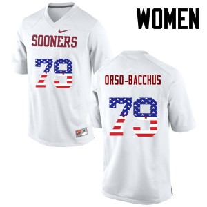 Women Dwayne Orso-Bacchus White Oklahoma Sooners College Football USA Flag Fashion #79 Jersey 638952-655