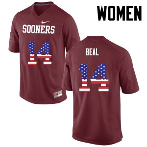 Women Emmanuel Beal Crimson OU Sooners College Football USA Flag Fashion #14 Jersey 938558-329