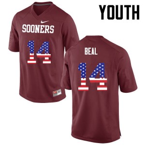 Youth Emmanuel Beal Crimson OU Sooners College Football USA Flag Fashion #14 Jersey 242229-909