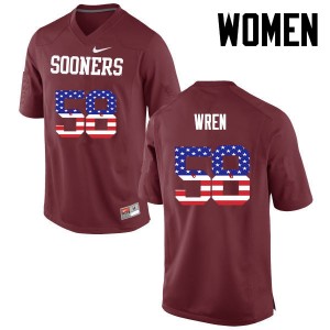 Women Erick Wren Crimson Sooners College Football USA Flag Fashion #58 Jersey 130851-606