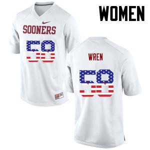 Women Erick Wren White OU Sooners College Football USA Flag Fashion #58 Jersey 142388-547