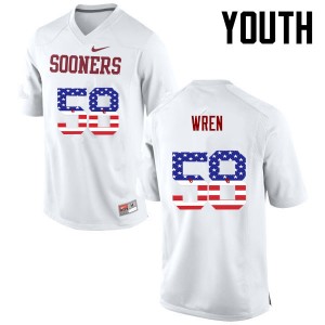 Youth Erick Wren White OU College Football USA Flag Fashion #58 Jersey 997604-590