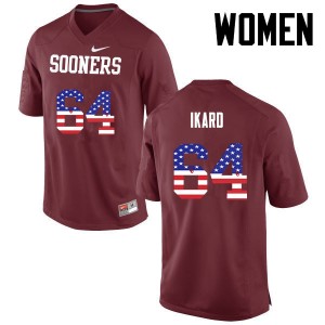 Women Gabe Ikard Crimson OU Sooners College Football USA Flag Fashion #64 Jersey 541227-575