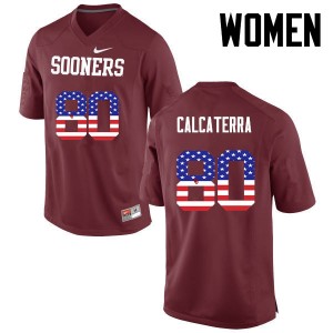 Women Grant Calcaterra Crimson Sooners College Football USA Flag Fashion #80 Jersey 288960-559