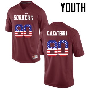 Youth Grant Calcaterra Crimson Oklahoma Sooners College Football USA Flag Fashion #80 Jersey 434658-360