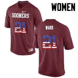 Women Greg Ward Crimson Oklahoma College Football USA Flag Fashion #21 Jersey 866159-350