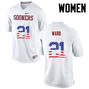 Women Greg Ward White Oklahoma Sooners College Football USA Flag Fashion #21 Jersey 606698-990