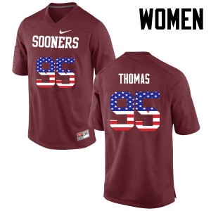 Women Isaiah Thomas Crimson Oklahoma Sooners College Football USA Flag Fashion #95 Jersey 692622-467