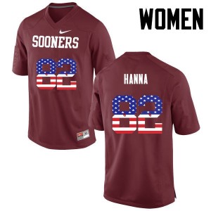 Women James Hanna Crimson Oklahoma Sooners College Football USA Flag Fashion #82 Jersey 200515-327