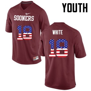 Youth Jason White Crimson Oklahoma College Football USA Flag Fashion #18 Jersey 442509-416