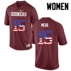 Women Jeffery Mead Crimson OU Sooners College Football USA Flag Fashion #15 Jersey 263269-107