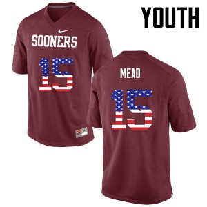 Youth Jeffery Mead Crimson OU College Football USA Flag Fashion #15 Jersey 555418-767