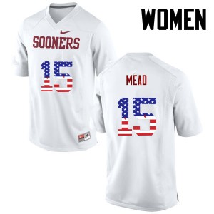 Women Jeffery Mead White Oklahoma Sooners College Football USA Flag Fashion #15 Jersey 207291-906