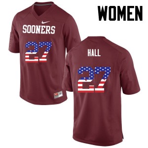 Women Jeremiah Hall Crimson Oklahoma Sooners College Football USA Flag Fashion #27 Jersey 159222-393