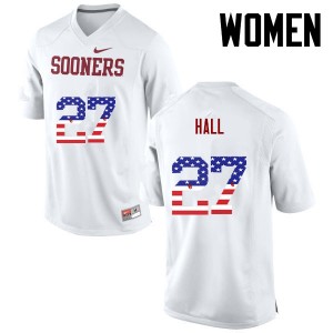 Women Jeremiah Hall White Oklahoma Sooners College Football USA Flag Fashion #27 Jersey 139892-609