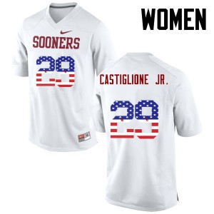 Women Joe Castiglione Jr. White OU Sooners College Football USA Flag Fashion #29 Jersey 219528-794