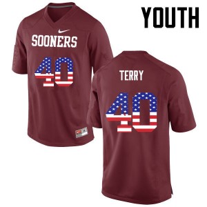 Youth Jon-Michael Terry Crimson OU Sooners College Football USA Flag Fashion #40 Jersey 661362-289