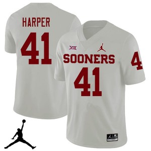 Men Casey Harper White OU Sooners Jordan Brand 2018 College Football #41 Jersey 118092-343