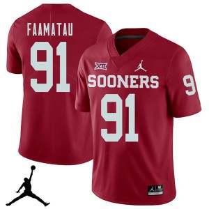 Men Dillion Faamatau Crimson Sooners Jordan Brand 2018 College Football #91 Jersey 114891-340