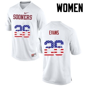 Women Jordan Evans White Oklahoma College Football USA Flag Fashion #26 Jersey 576812-355