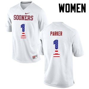 Women Jordan Parker White OU College Football USA Flag Fashion #1 Jersey 478795-753