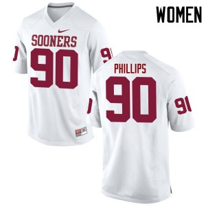 Women Jordan Phillips White OU Sooners College Football #90 Jersey 200714-444