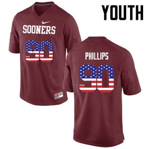 Youth Jordan Phillips Crimson OU Sooners College Football USA Flag Fashion #90 Jersey 837231-472