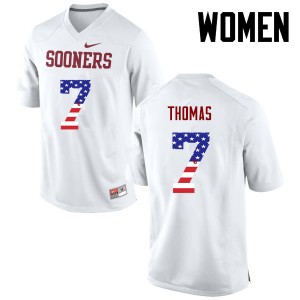 Women Jordan Thomas White Oklahoma Sooners College Football USA Flag Fashion #7 Jersey 431515-672