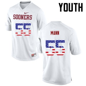 Youth Kenneth Mann White OU College Football USA Flag Fashion #55 Jersey 851023-184
