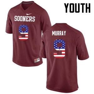 Youth Kenneth Murray Crimson OU Sooners College Football USA Flag Fashion #9 Jersey 619369-728