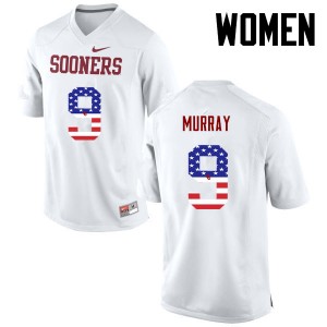 Women Kenneth Murray White OU College Football USA Flag Fashion #9 Jersey 740368-899