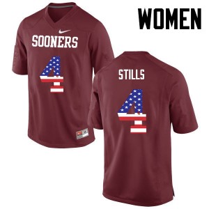 Women Kenny Stills Crimson Sooners College Football USA Flag Fashion #4 Jersey 585295-420