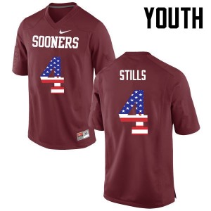 Youth Kenny Stills Crimson OU College Football USA Flag Fashion #4 Jersey 582233-323