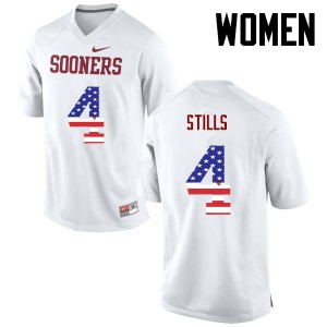 Women Kenny Stills White OU Sooners College Football USA Flag Fashion #4 Jersey 226594-517