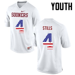 Youth Kenny Stills White Sooners College Football USA Flag Fashion #4 Jersey 424112-850
