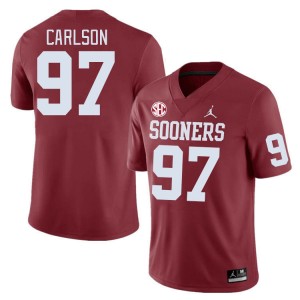 Men Kyle Carlson Crimson OU Sooners 2024 SEC Conference #97 Jersey 501868-519