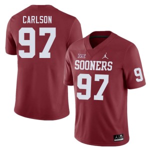 Men Kyle Carlson Crimson Oklahoma Sooners College Football #97 Jersey 403096-910
