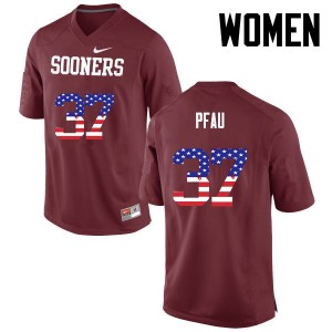 Women Kyle Pfau Crimson Sooners College Football USA Flag Fashion #37 Jersey 633211-597
