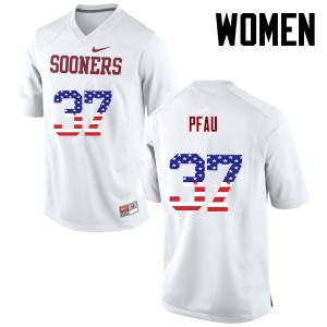 Women Kyle Pfau White Oklahoma Sooners College Football USA Flag Fashion #37 Jersey 775187-942