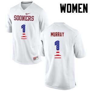 Women Kyler Murray White Sooners College Football USA Flag Fashion #1 Jersey 306468-785