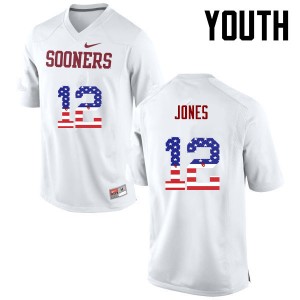 Youth Landry Jones White Sooners College Football USA Flag Fashion #12 Jersey 593497-472
